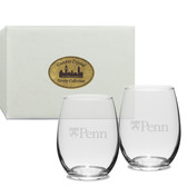 Penn Quakers Deep Etched Stemless Wine Glass Set of 2
