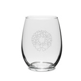 Wreath 15 oz. Deep Etched Stemless Wine Glass
