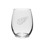 Flaming Soccer Ball Swing 15 oz. Deep Etched Stemless Wine Glass