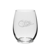 Flaming Basketball Swing 15 oz. Deep Etched Stemless Wine Glass