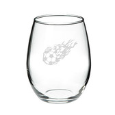 Flaming Soccer Ball 21 oz. Deep Etched Stemless Wine Glass
