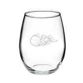 Flaming Basketball 21 oz. Deep Etched Stemless Wine Glass