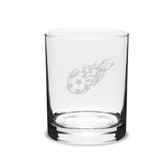 Flaming Soccer Ball 14 oz. Deep Etched Double Old Fashion Glass