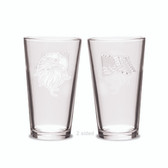 Eagles Head Deep Etched  16 oz Crystal American Flag Glass