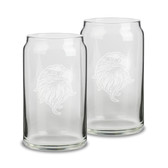 Eagles Head Deep Etched  16 oz Beer Can Glass - Set of 2