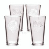 Eagles Head Deep Etched  16 oz Crystal American Flag Glass - Set of 2