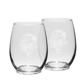 Eagles Head Deep Etched  15 oz Stemless White Wine Glass - Set of 2