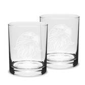 Eagles Head Deep Etched  14 oz Classic Double Old Fashion Glass - Set of 2