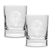 Eagles Head Deep Etched  Luigi Bormioli 11.75 oz Square Round Double Old Fashion Glass - Set of 2
