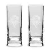Eagles Head Deep Etched  Luigi Bormioli 13.50 oz Square Round Highball Glass - Set of 2
