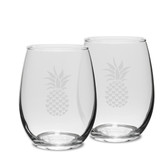 Pineapple 15 oz Stemless White Wine Glass - Set of 2
