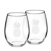 Pineapple 21 oz Stemless Red Wine Glass - Set of 2