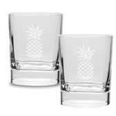 Pineapple Luigi Bormioli 11.75 oz Square Round Double Old Fashion Glass - Set of 2