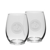 Irish Celtic Logo Deep Etched 15 oz Stemless White Wine Glass - Set of 2