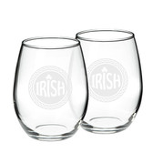 Irish Celtic Logo Deep Etched 21 oz Stemless Red Wine Glass - Set of 2