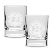 Irish Celtic Logo Deep Etched Luigi Bormioli 11.75 oz Square Round Double Old Fashion Glass - Set of 2