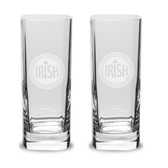Irish Celtic Logo Deep Etched Luigi Bormioli 13.50 oz Square Round Highball Glass - Set of 2