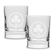 Shamrock Celtic Logo Luigi Bormioli 11.75 oz Square Round Double Old Fashion Glass - Set of 2