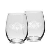 Claddagh Ring Logo 15 oz Stemless White Wine Glass - Set of 2