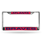 Atlanta Braves LASER Chrome Frame  - RED BACKGROUND WITH BLUE LETTERS
