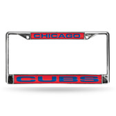 Chicago Cubs LASER Chrome Frame  - RED BACKGROUND WITH ROYAL LETTERS