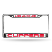 Los Angeles Clippers LASER Chrome Frame  - WHITE BACKGROUND WITH RED LETTERS