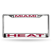 Miami Heat LASER Chrome Frame  - WHITE BACKGROUND WITH MAROON LETTERS