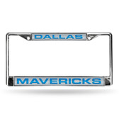 Dallas Mavericks LASER Chrome Frame  - SILVER BACKGROUND WITH ROYAL LETTERS