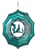 Coyote with Cactus Web Teal Wind Spinner