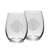 Firefighter 15 oz Stemless White Wine Glass - Set of 2