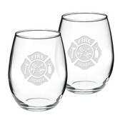 Firefighter 21 oz Stemless Red Wine Glass - Set of 2