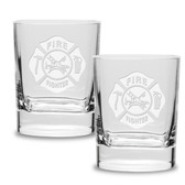 Firefighter Luigi Bormioli 11.75 oz Square Round Double Old Fashion Glass - Set of 2