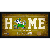 Notre Dame Fighting Irish Logo 10x20 Framed Home Sweet Home Sign with game Used Football Dirt