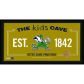 Notre Dame Fighting Irish Logo 10x20 Framed KIDS CAVE sign with Game used football dirt