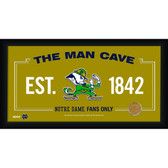 Notre Dame Fighting Irish Logo 10x20 Framed MAN CAVE sign with Game used football dirt