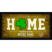 Notre Dame Shamrock Logo 10x20 Framed Home Sweet Home Sign with game Used Football Dirt