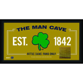 Notre Dame Shamrock Logo 10x20 Framed MAN CAVE sign with Game used piece of Bench