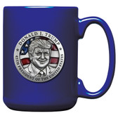 Donald Trump w/ Flag Coffee Mug, Cobalt
