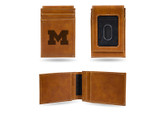 Michigan Wolverines Laser Engraved Brown Front Pocket Wallet