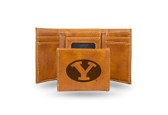 BYU Cougars Laser Engraved Brown Trifold Wallet