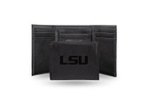 LSU Tigers Laser Engraved Black Trifold Wallet