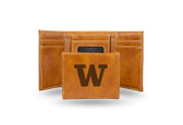 Washington Huskies Laser Engraved Brown Trifold Wallet