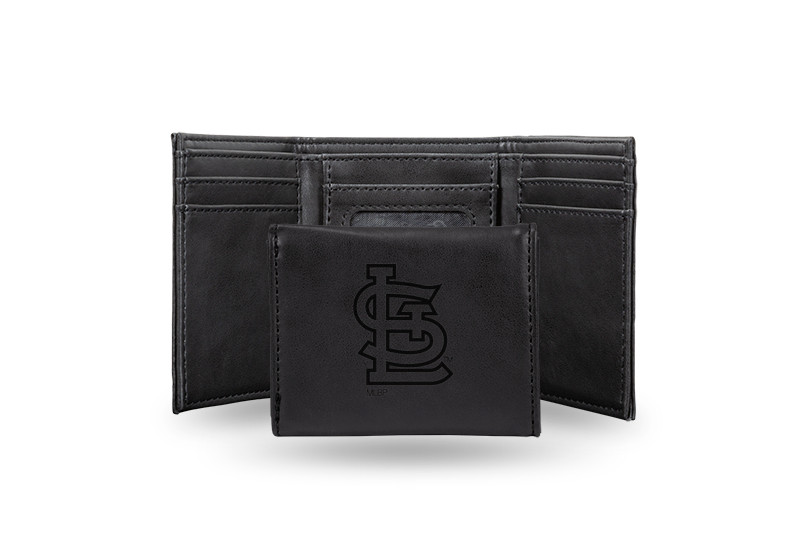 St. Louis Cardinals Laser Engraved Black Trifold Wallet - BiggSports