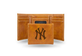 New York Yankees Laser Engraved Brown Trifold Wallet