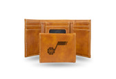 Utah Jazz Laser Engraved Brown Trifold Wallet