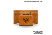 Chicago Bears BROWN FAUX LEATHER LASER ENGRAVED TRIFOLD WITH BLACK LOGO