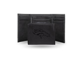 Denver Broncos Laser Engraved Black Trifold Wallet