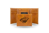 Minnesota Wild Laser Engraved Brown Trifold Wallet