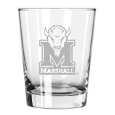 Marshall Thundering Herd Etched 15 oz Double Old Fashioned Glass Set of 2