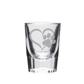 Paw Print Heart Deep Etched Shot Glass